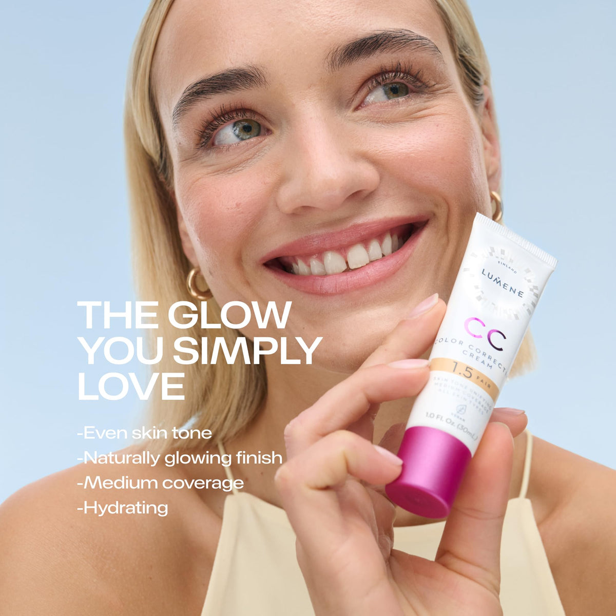 Lumene bottle beside lingonberry highlighting antioxidant ingredient