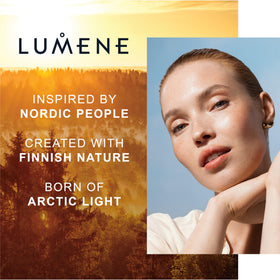 Product box open with ingredient list visible, Lumene, communicates clean formulation