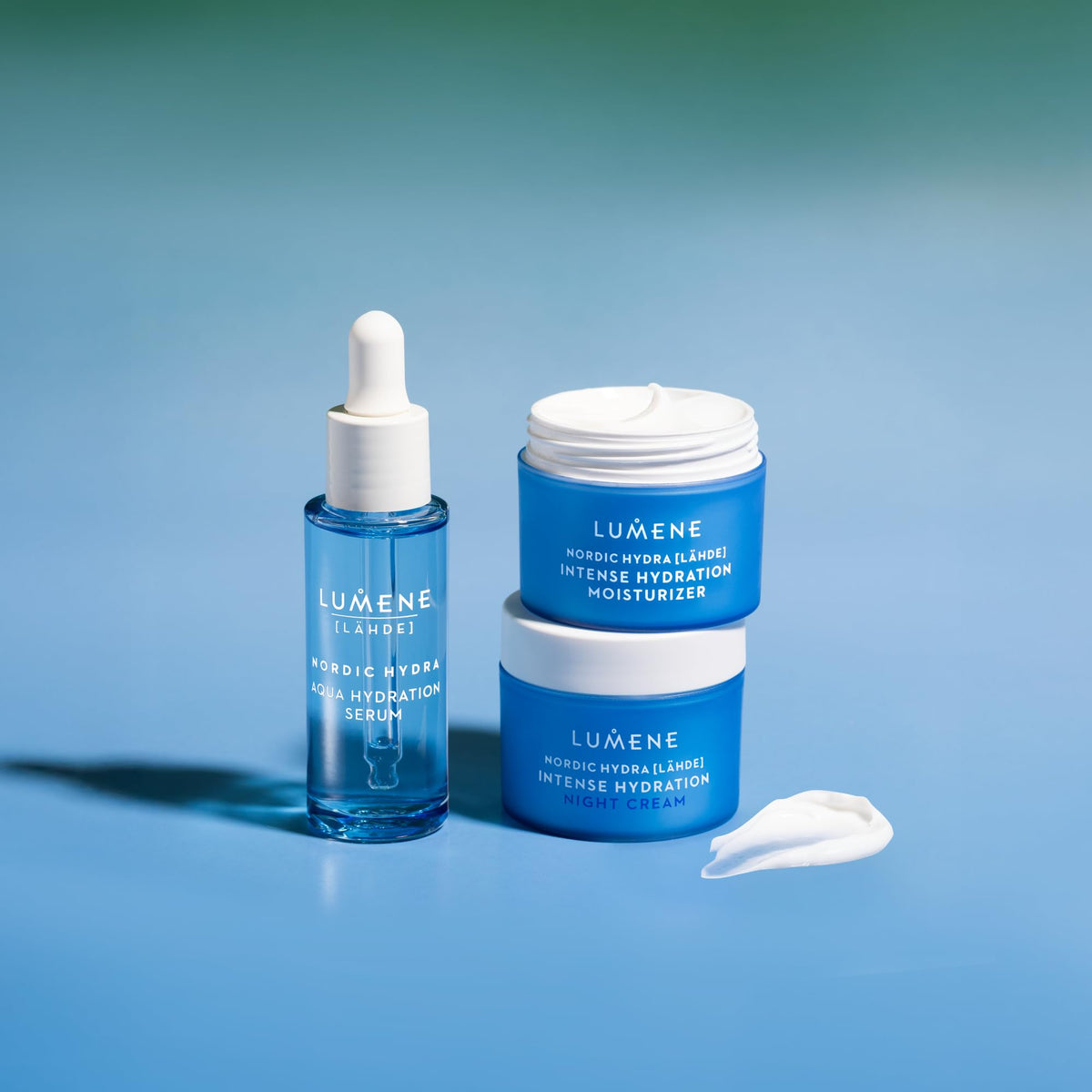 Lumene jar on bathroom shelf in bright natural light suggesting daily routine and eco-conscious beauty