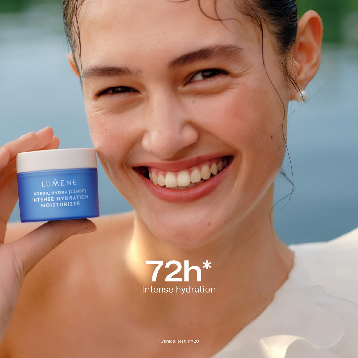 Lumene open jar close-up displaying creamy gel-cream texture for fast absorption and lightweight feel