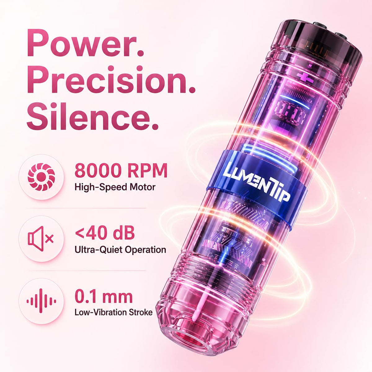 LumenTip tattoo pen in hand illustrating lightweight balance and control