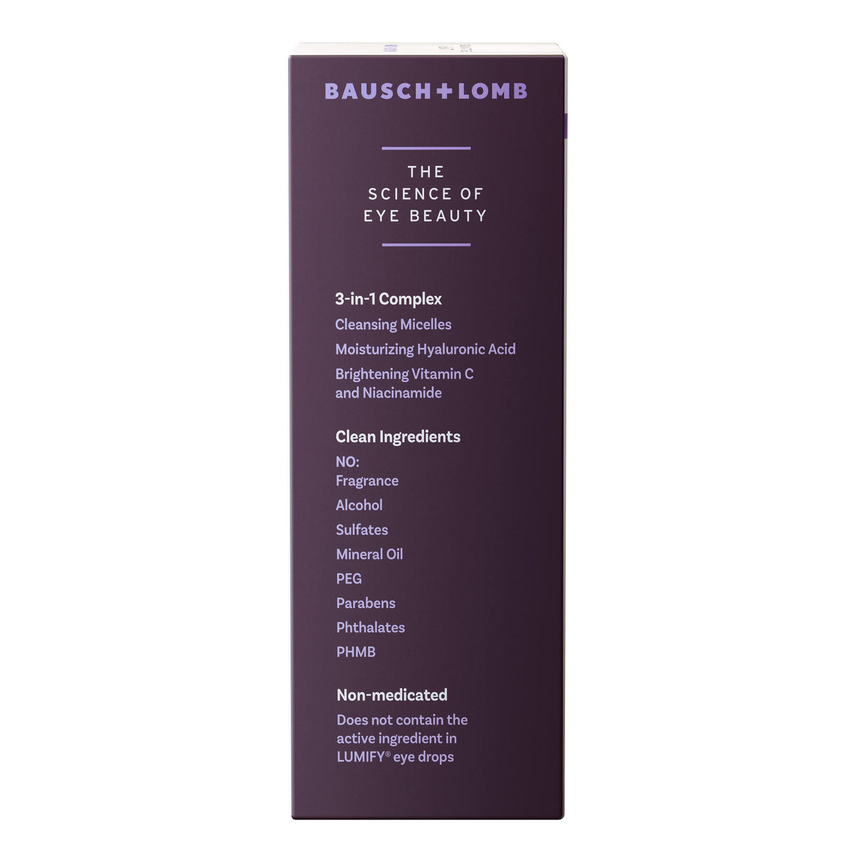 Bausch + Lomb and LUMIFY branding with bottle, expert-backed eye care benefit