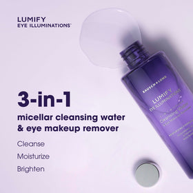cotton pad removing waterproof mascara with LUMIFY, effective makeup removal benefit