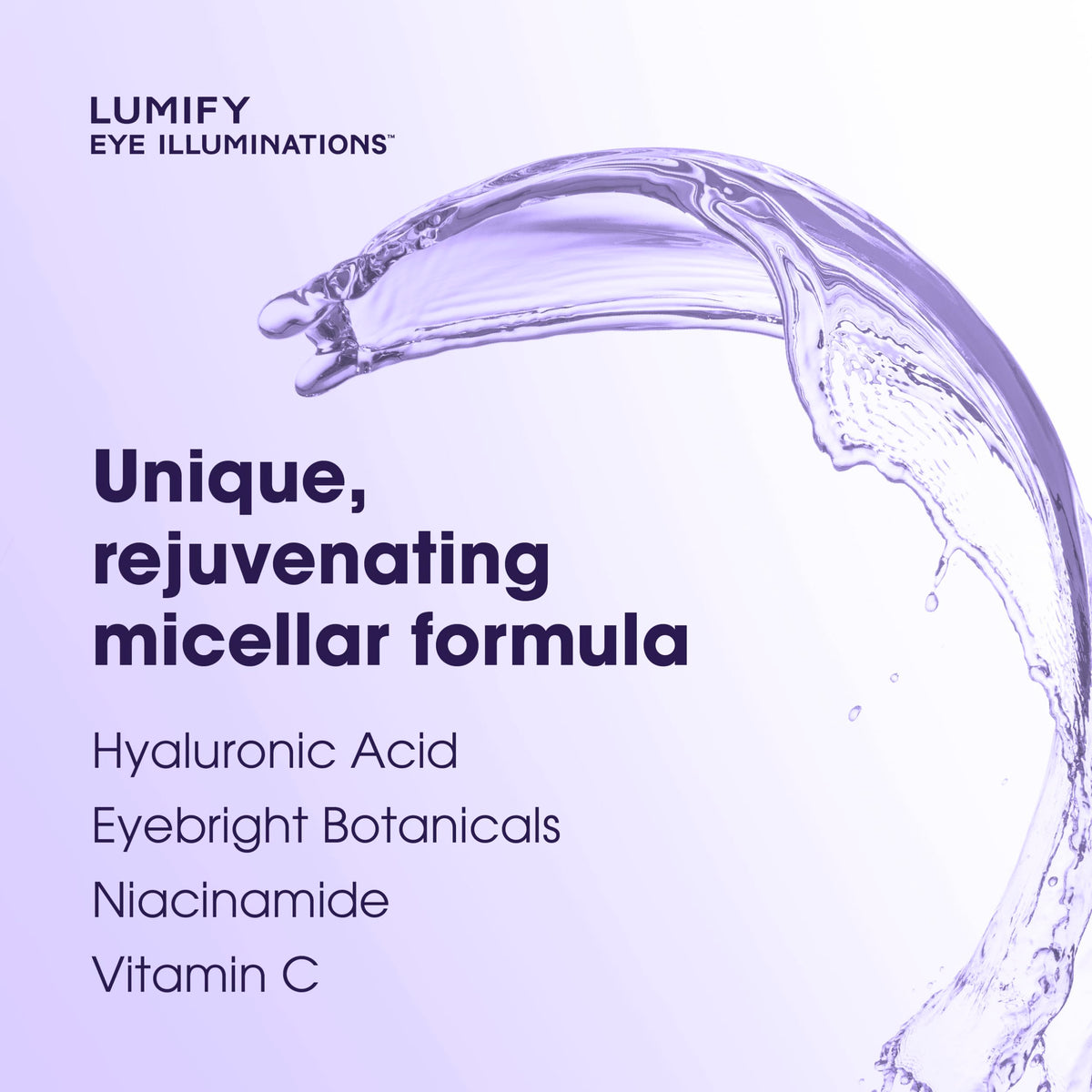 LUMIFY open cap pouring cleansing water onto pad, controlled application benefit