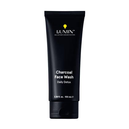 Lumin charcoal face wash front packaging showing product and benefit of deep-clean