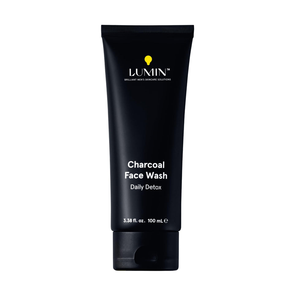 Lumin charcoal face wash front packaging showing product and benefit of deep-clean