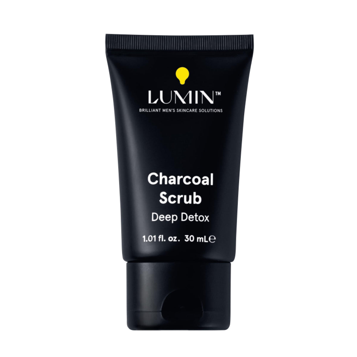 Lumin charcoal scrub front packaging showing tube and branding for confident grooming