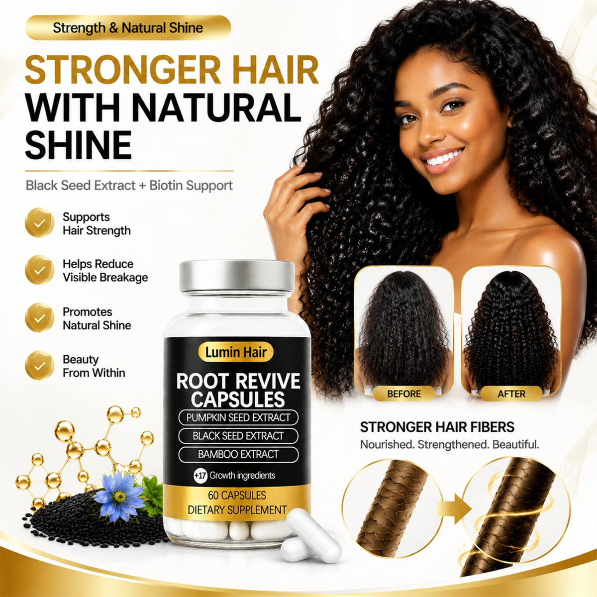Lumin Hair capsules in hand for scale and simple daily dose benefit