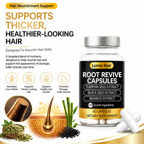 Lumin Hair softgel close-up texture highlighting easy-to-swallow capsules benefit