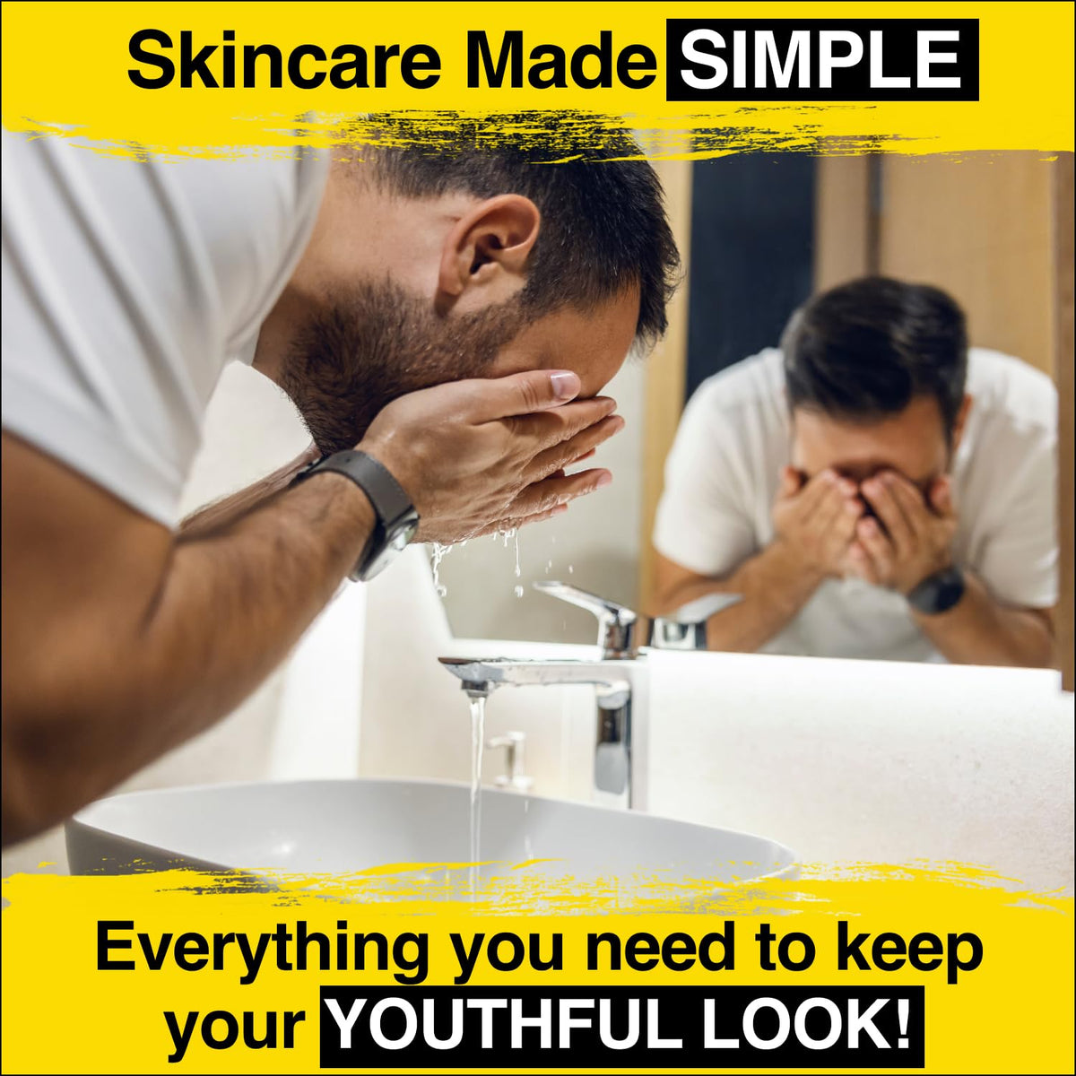 Man using Lumin products at sink for clear routine and refreshed appearance