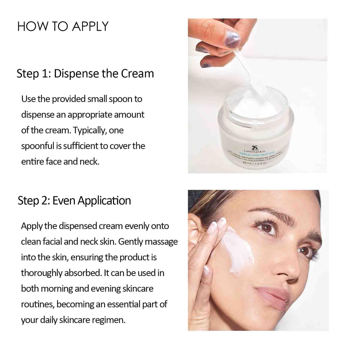 LuminaSkin open jar top-down showing creamy formula and potent lipid blend benefit