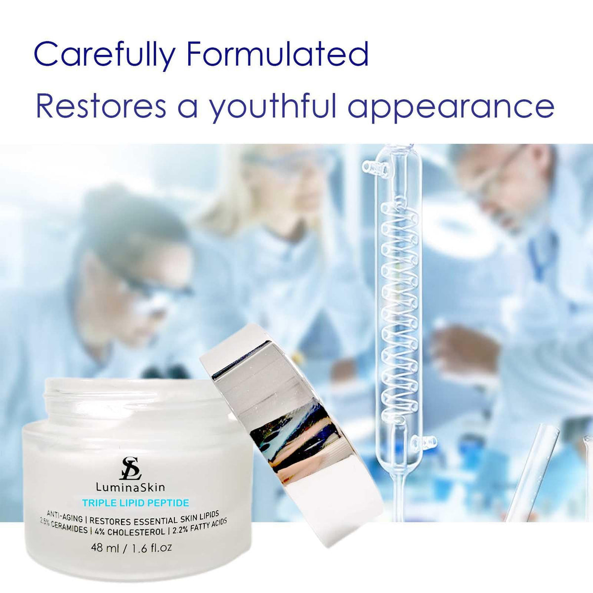 LuminaSkin cream on vanity in lifestyle setting suggesting daily routine benefit