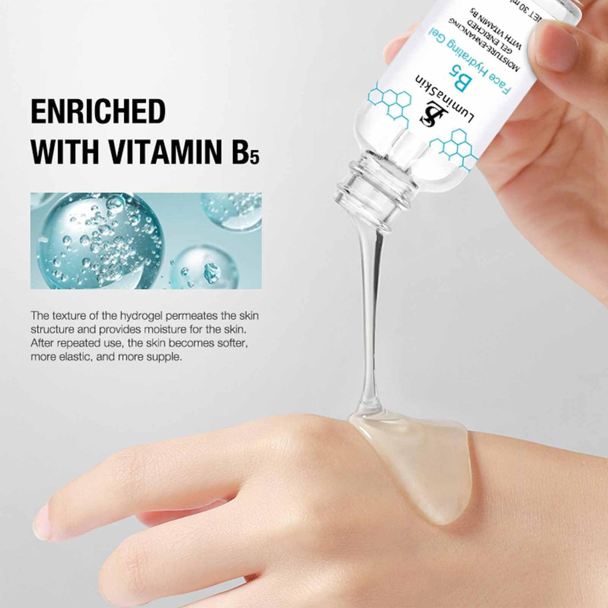 LuminaSkin label close-up showcasing key ingredients and clarity for shoppers