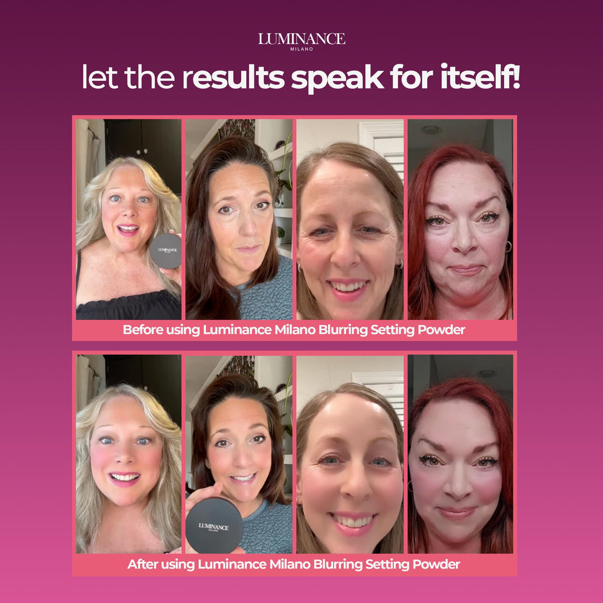 Luminance Milano in-use application on model’s face for natural matte, pore-blurring benefit