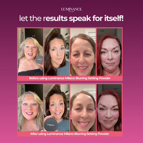 Luminance Milano in-use application on model’s face for natural matte, pore-blurring benefit