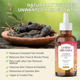 Lumine Organics 60ml bottle beside a measuring tape showing compact scale