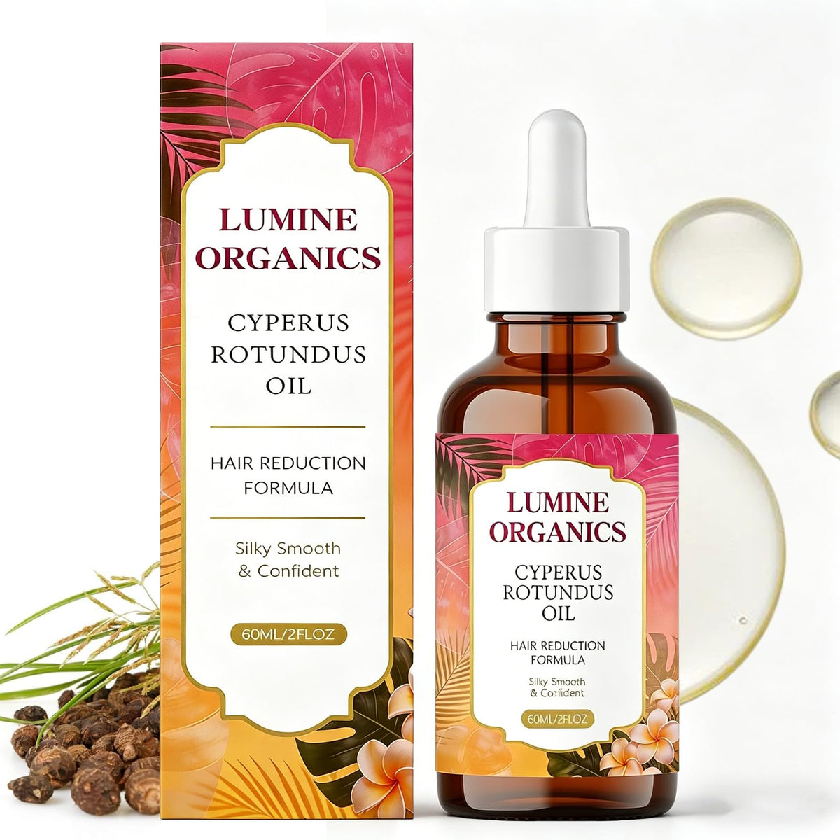 Lumine Organics front packaging showing bottle and label with benefits