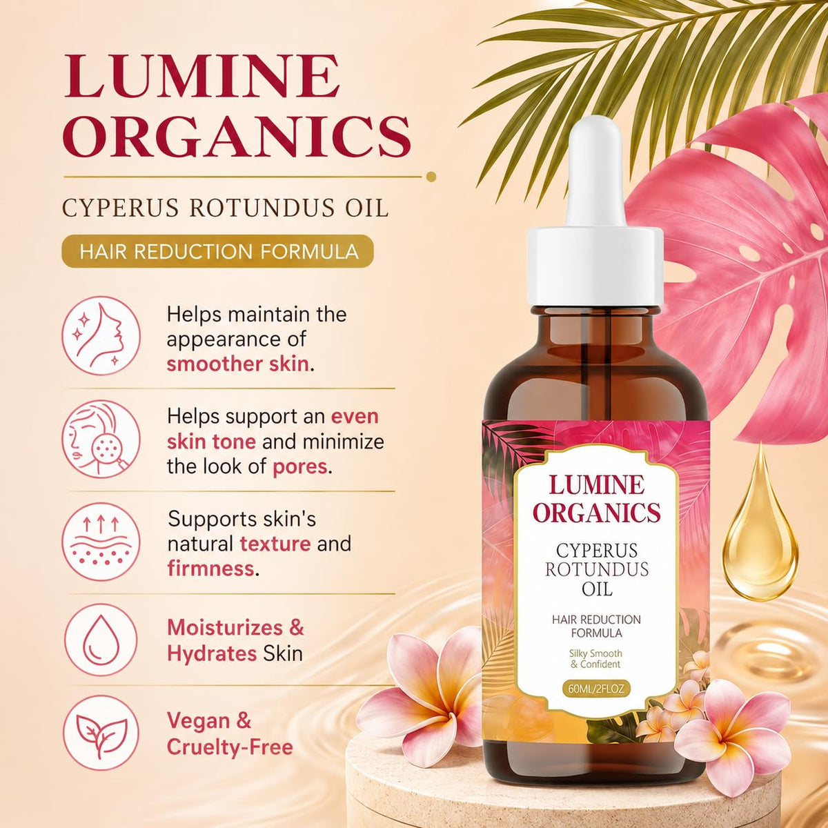 Lumine Organics oil texture close-up illustrating lightweight fast-absorbency