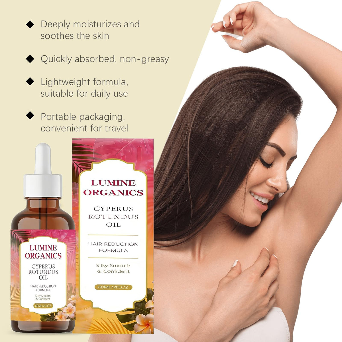 Lumine Organics oil texture on fingertip highlighting quick absorption
