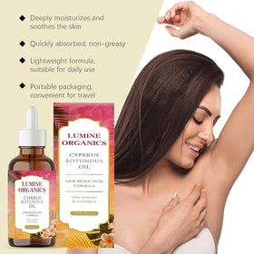 Lumine Organics oil texture on fingertip highlighting quick absorption