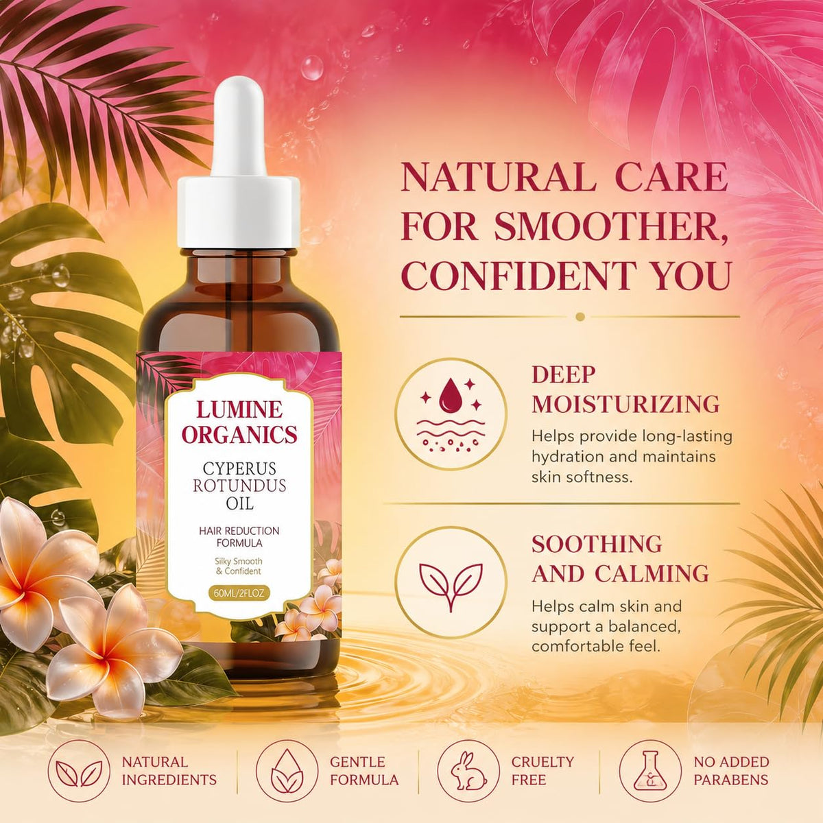 Lumine Organics bottle in hand showing 2 fl oz scale and travel convenience