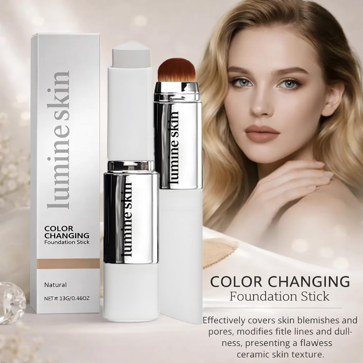 Lumine Skin detachable brush detail demonstrating soft bristles for seamless blending