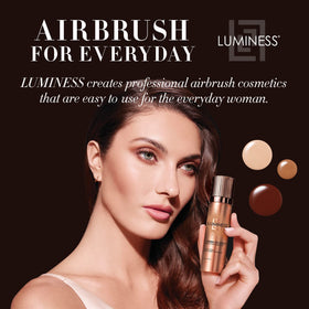 LUMINESS model applying mist for a hydrated, even makeup base