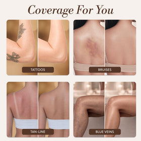 LUMINESS before and after leg visual showing confident concealment