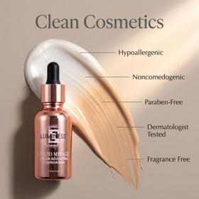 LUMINESS foundation blended on cheek before and after for natural seamless coverage