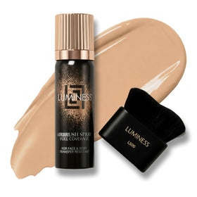 LUMINESS front packaging showing product and kabuki brush for flawless coverage