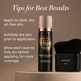 LUMINESS lifestyle shot of bronzed legs for event-ready confidence