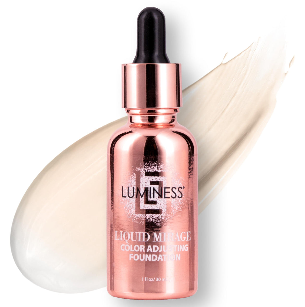 LUMINESS front bottle view showing clean packaging and shade labeling benefit