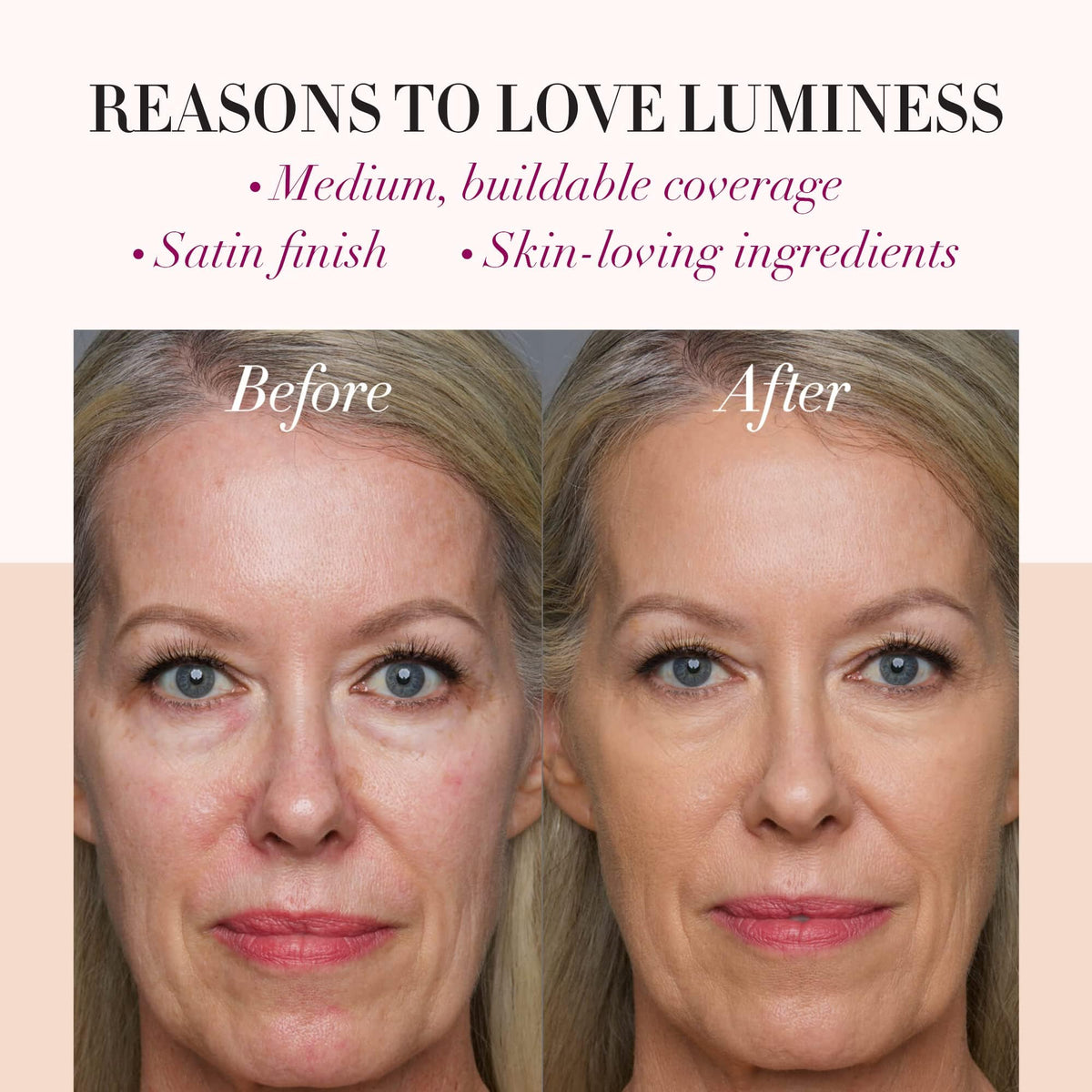 LUMINESS foundation on vanity next to skincare for an easy morning routine benefit