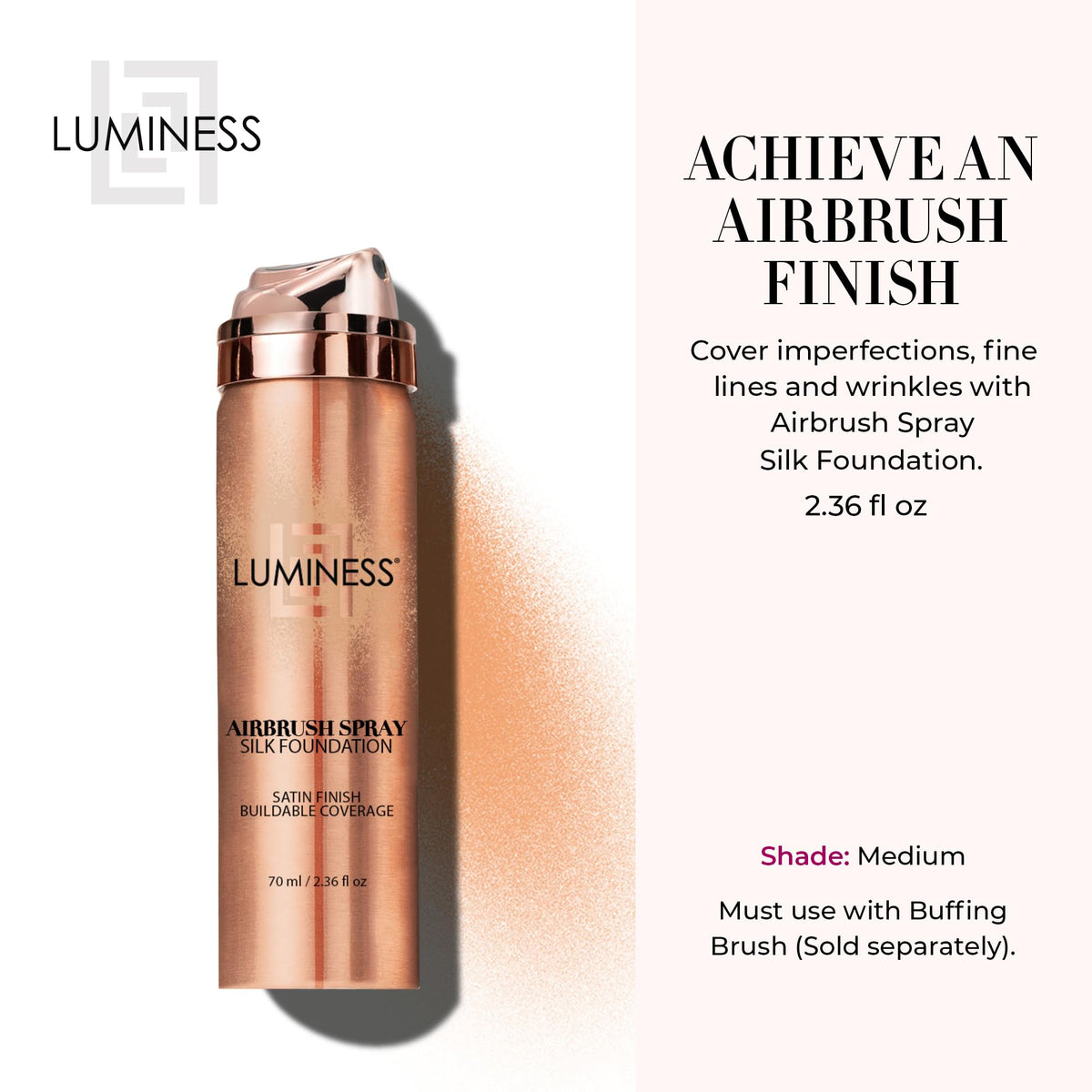 LUMINESS mist spraying from can demonstrating fine airbrush application benefit