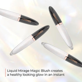 LUMINESS size comparison beside a lipstick to show compact travel-friendly benefit