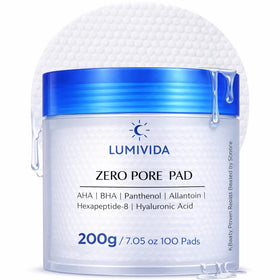 LumiVida jar front view showing packaged pads and clear labeling for quick use