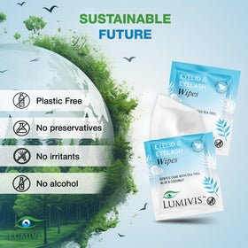 Lumivis ingredients label close-up listing tea tree, aloe vera and coconut for soothing
