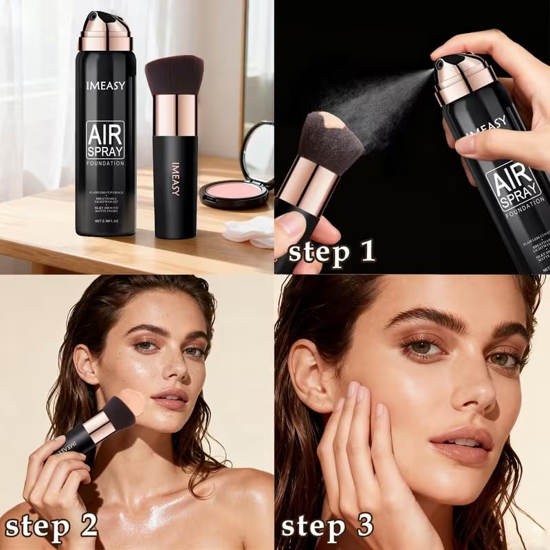 Lumiyou foundation sprayed onto brush for easy blending and natural finish