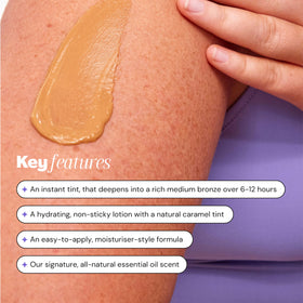 Luna Bronze applying to arm demonstrating even, streak-free blend benefit