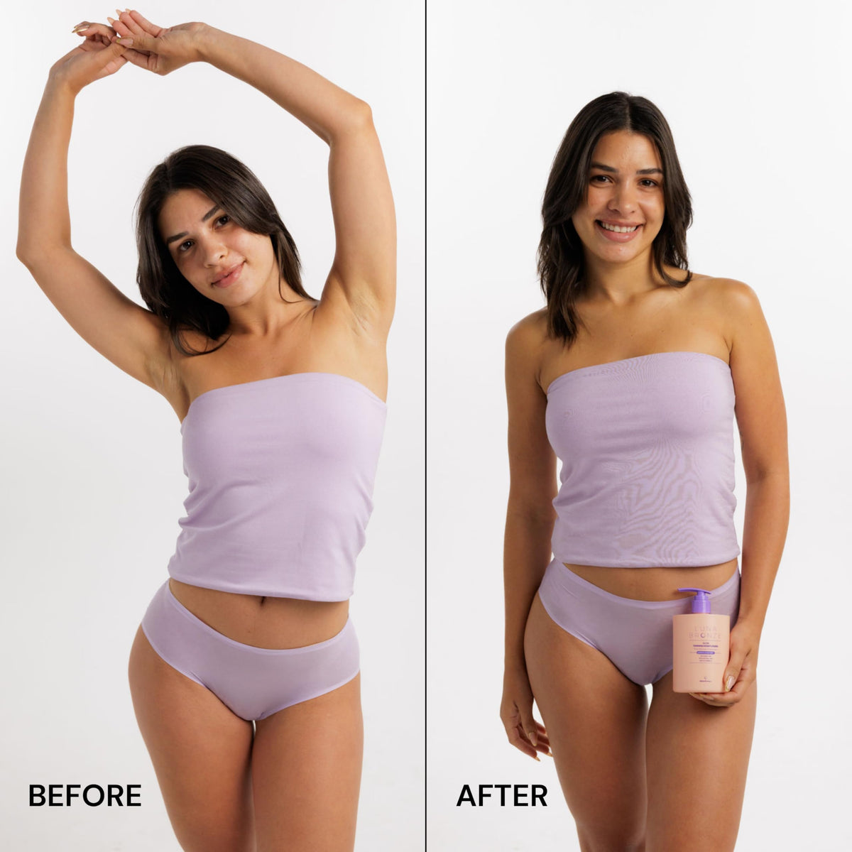 Luna Bronze lotion texture on skin, hydrating feel and smooth finish