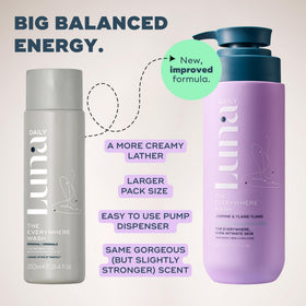 Luna Daily ingredients flatlay with thermal water and prebiotics benefit