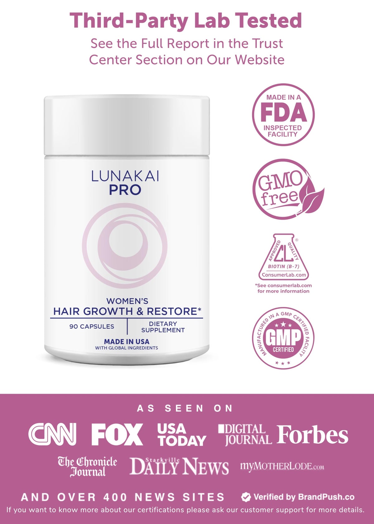 Lunakai capsules top view illustrating vegetarian tablets and daily serving