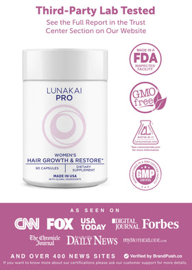 Lunakai capsules top view illustrating vegetarian tablets and daily serving