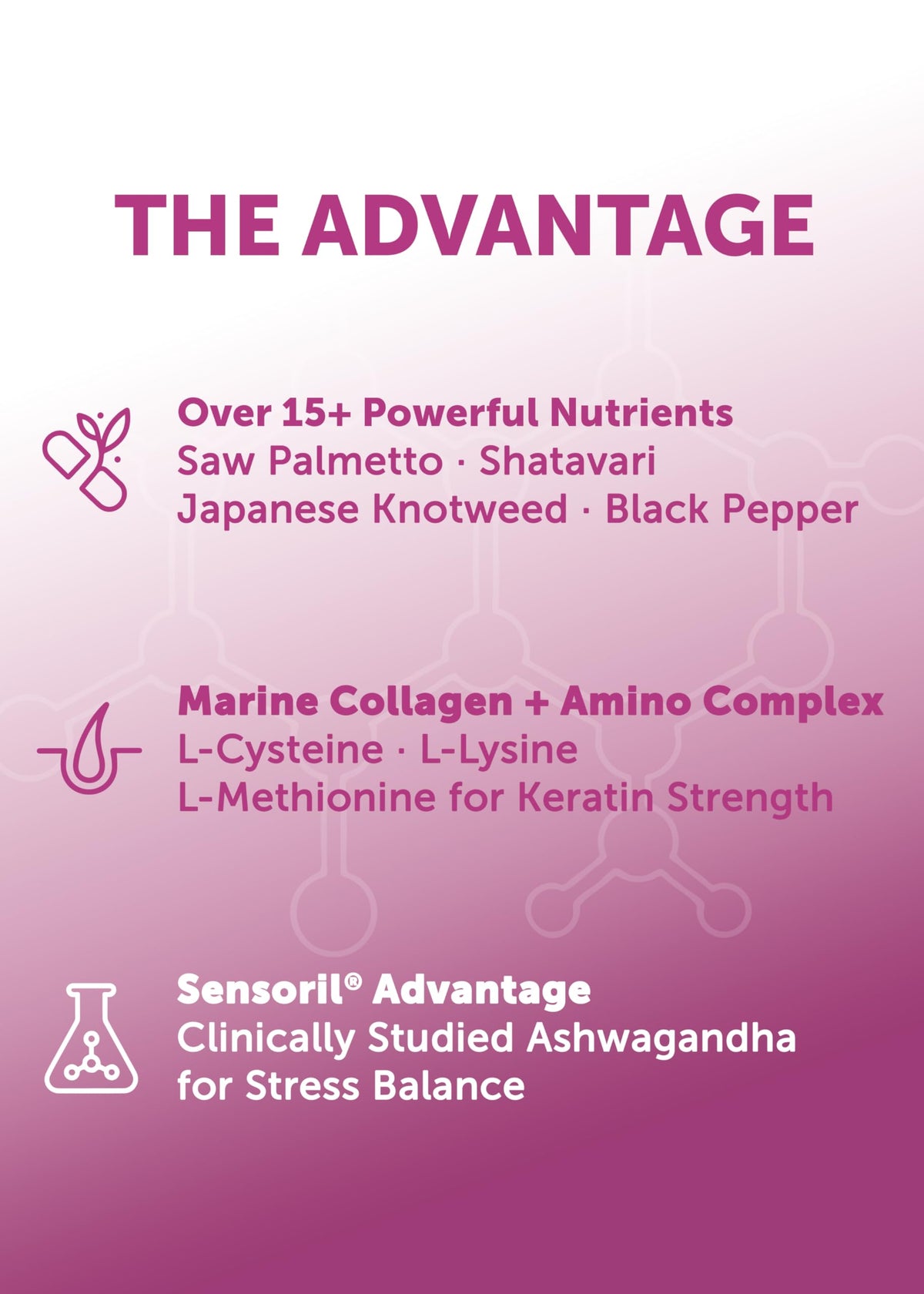 Close-up of Lunakai label highlighting 20+ nutrient formula and biotin