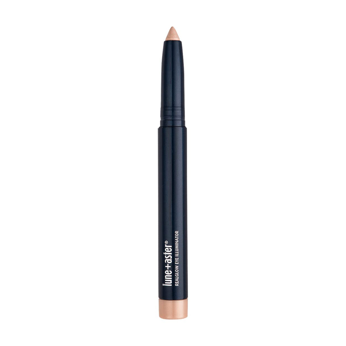 Lune+Aster front packaging showing champagne highlighter and sleek pencil design benefits precise application