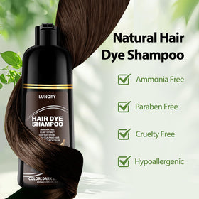 Lunory applying shampoo to dry hair for even gray coverage