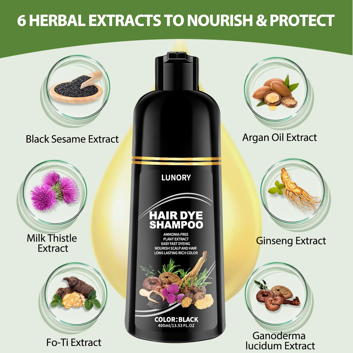Lunory label with argan oil and ginseng highlighting nourishing botanicals