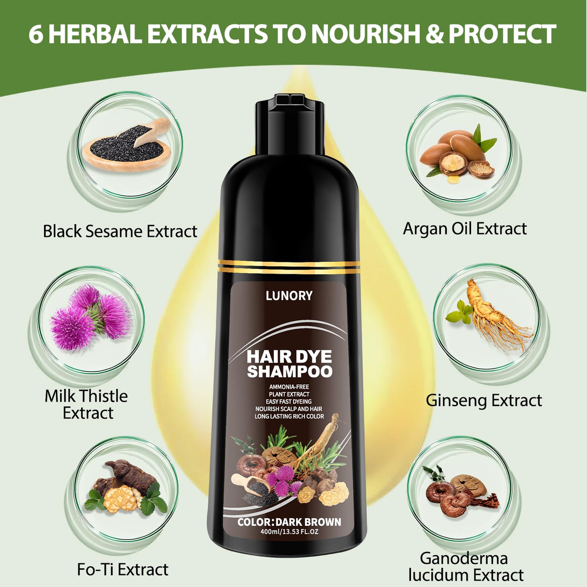 Lunory close-up of argan oil and ginseng ingredients boosting nourishment