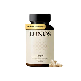 Lunos front packaging showing supplement bottle and brand clarity benefits