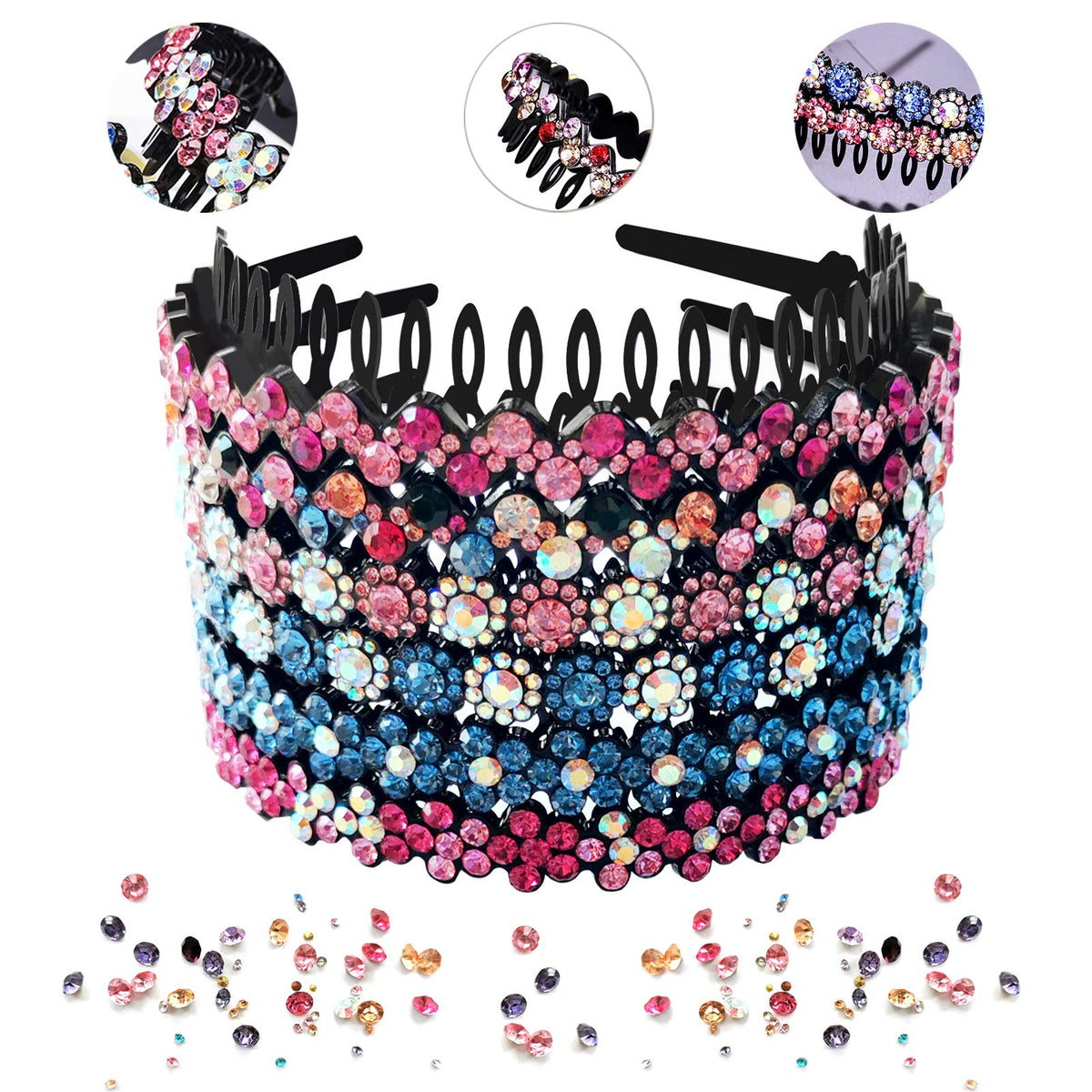LUOLIPEYA front view of six headbands showing colors and patterns, adds wardrobe variety